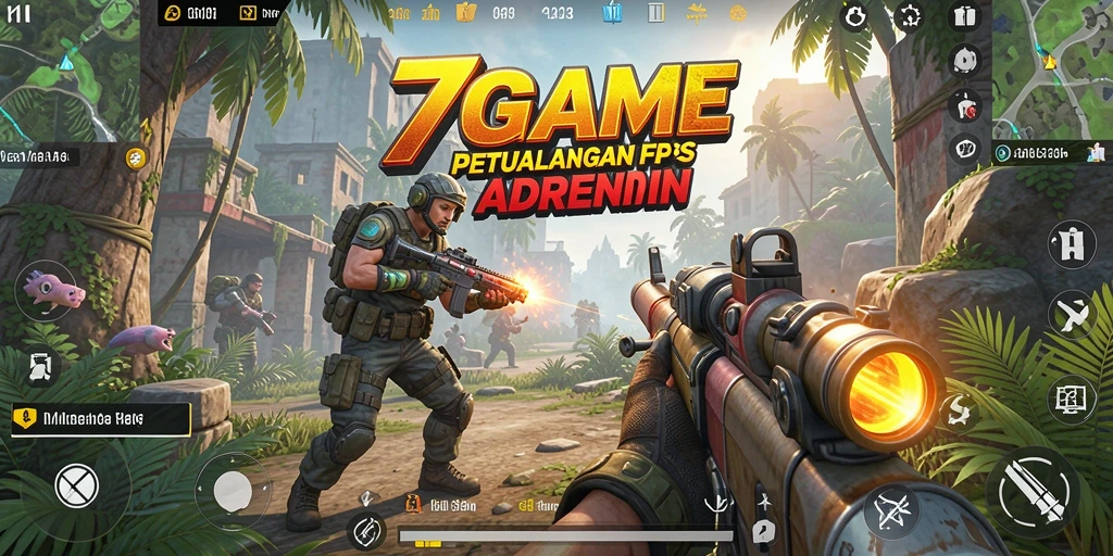 Screenshot gameplay 7GAME yang menunjukkan pertempuran epik FPS.