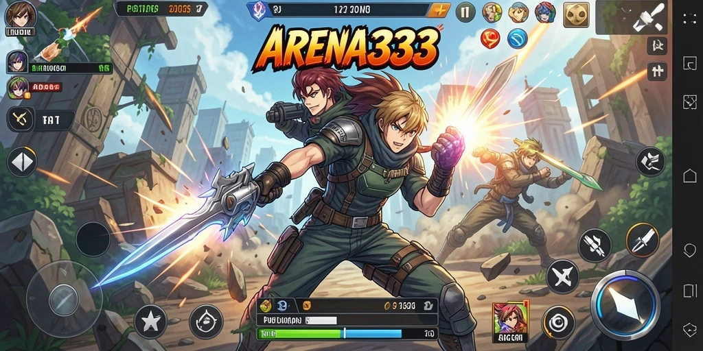 Tampilan gameplay mendebarkan di ARENA333 dengan karakter anime ikonik.