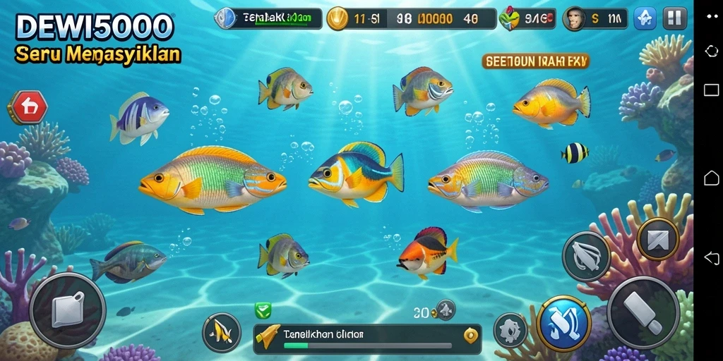 Tampilan gameplay DEWI5000 yang seru dan menarik saat menembak ikan.