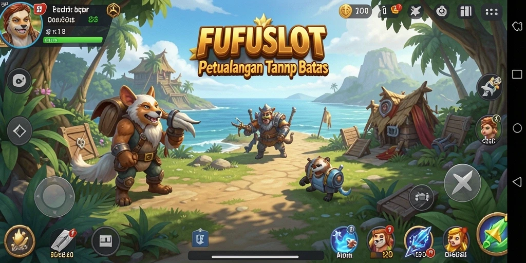 Tampilan gameplay FUFUSLOT yang menampilkan petualangan mendebarkan di dunia terbuka.