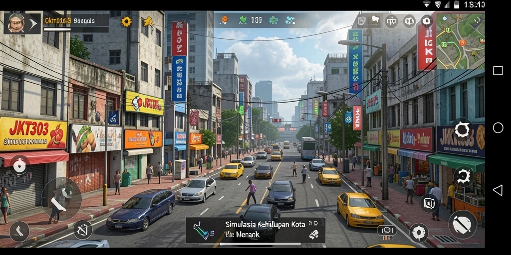 Screenshot JKT303 menampilkan aktivitas gameplay simulasi kota yang seru.