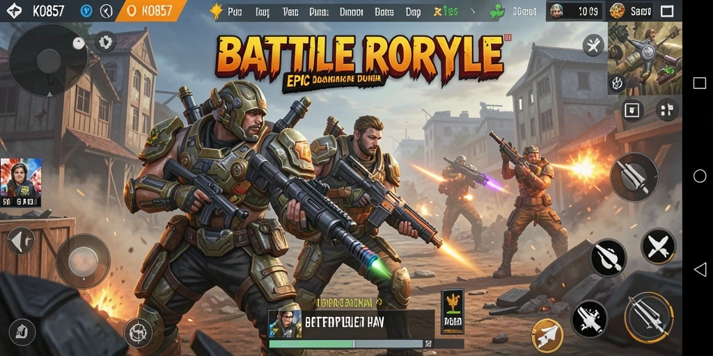 Screenshot gameplay Battle Royale KO857 yang mendebarkan.