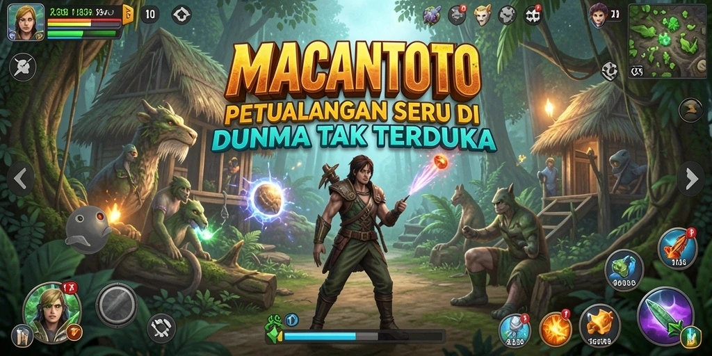 Tangkapan layar gameplay MACANTOTO menampilkan petualangan menarik di berbagai lokasi.