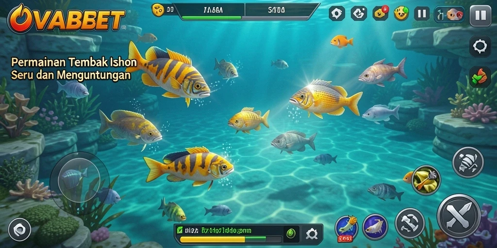 Tampilan gameplay menarik dari OVABET saat menembak ikan.